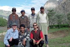 
Team Photo At Thongol - Jerome Ryan, guide Iqbal, cook Ali, porters Syed, Muhammad Khan, and Muhammad Siddiq, sirdar Ali Naqi
